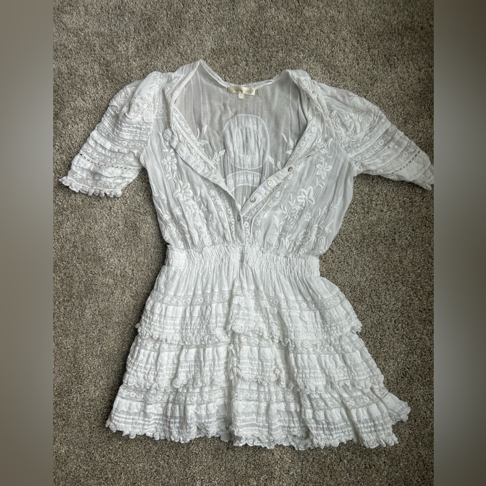LoveShackFancy White Embroidered Mini Dress